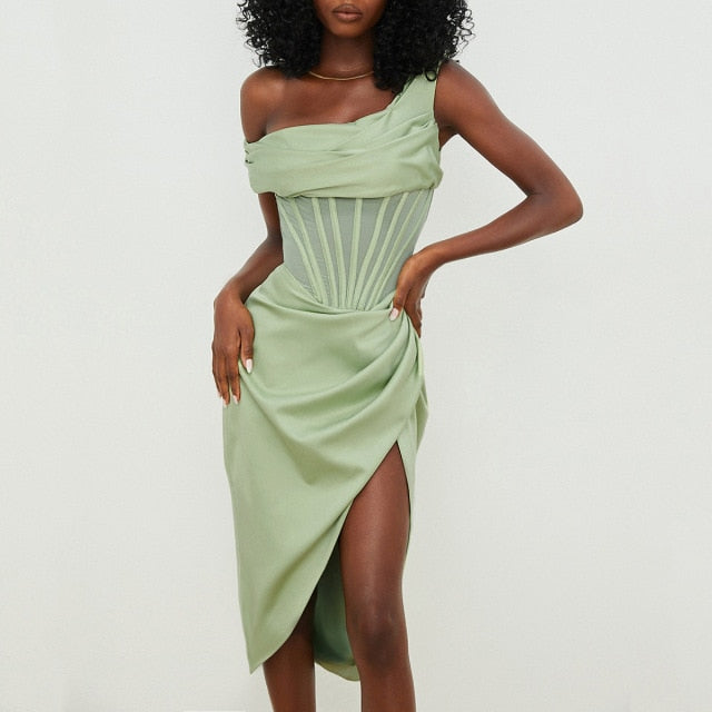 green lined dress