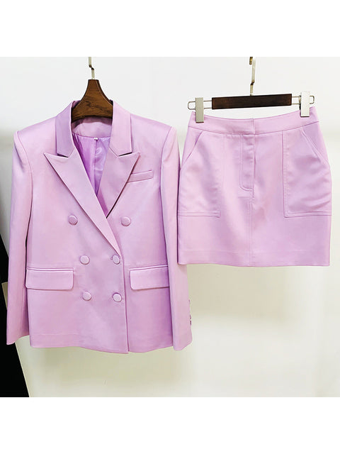 Heidi Satin Blazer Mini Skirt Suit 2 PC