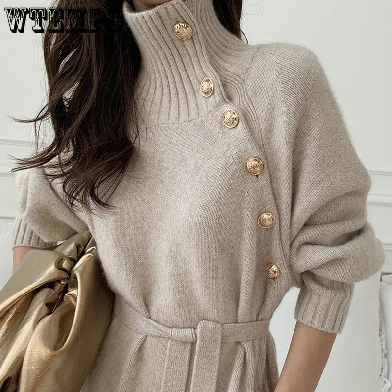 Selene Turtleneck Sweater Long Knitted Dress