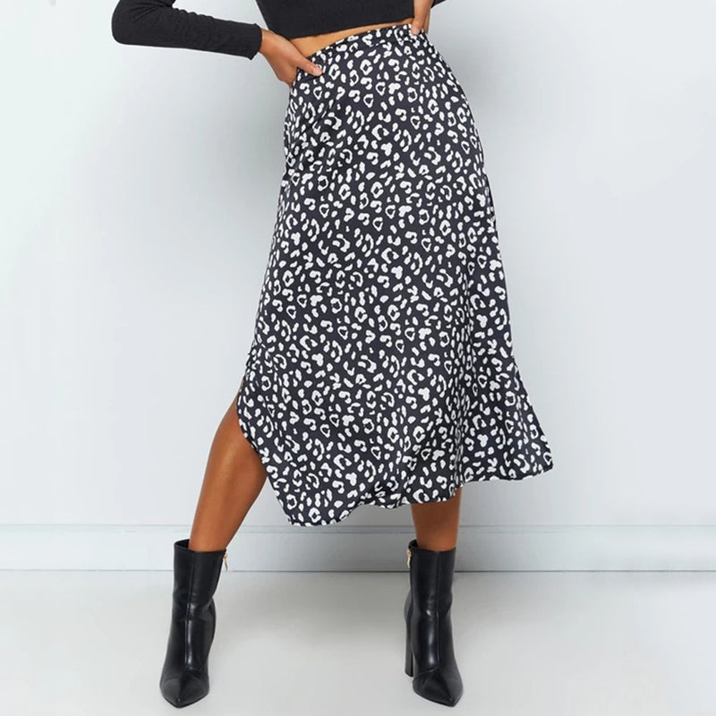 Leah Print Chiffon Split Skirt Casual Fashion
