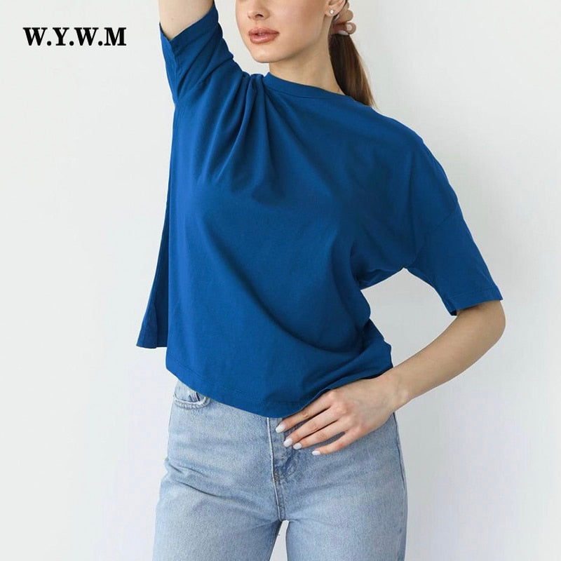 Tina Cotton Loose Solid Basic T Shirts