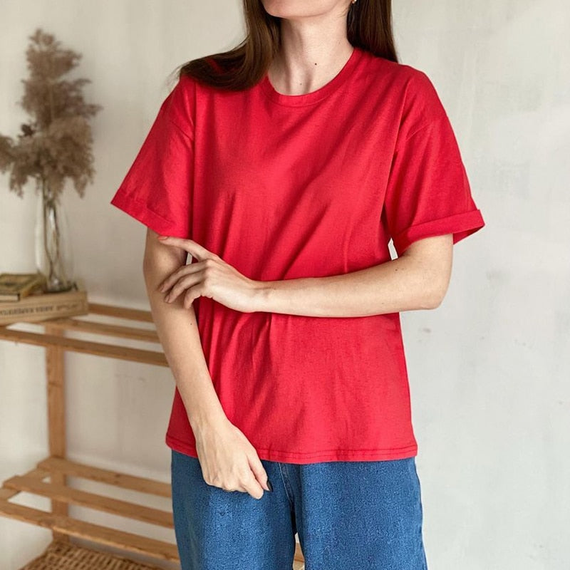 Tina Cotton Loose Solid Basic T Shirts