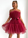 Lila Mesh Solid Bow Mini Dress