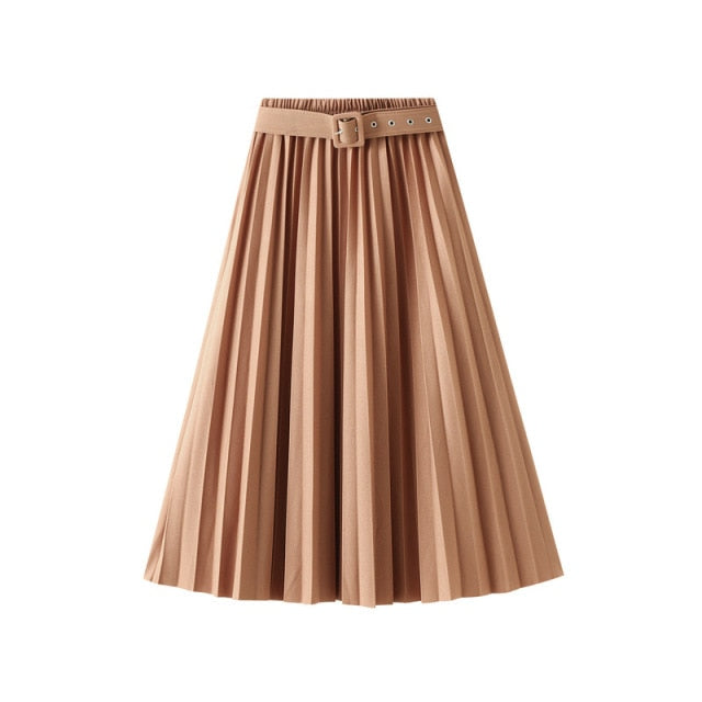 Hilary Long Skirts with Belt Pleated Skirt