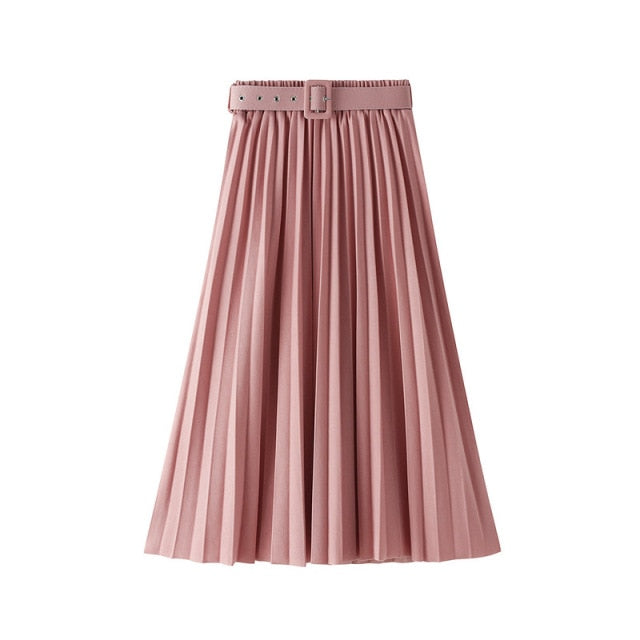 Hilary Long Skirts with Belt Pleated Skirt