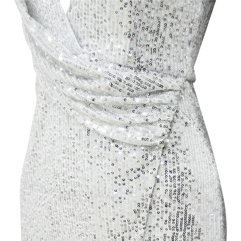 Val Deep V Glitter Sequins Dress